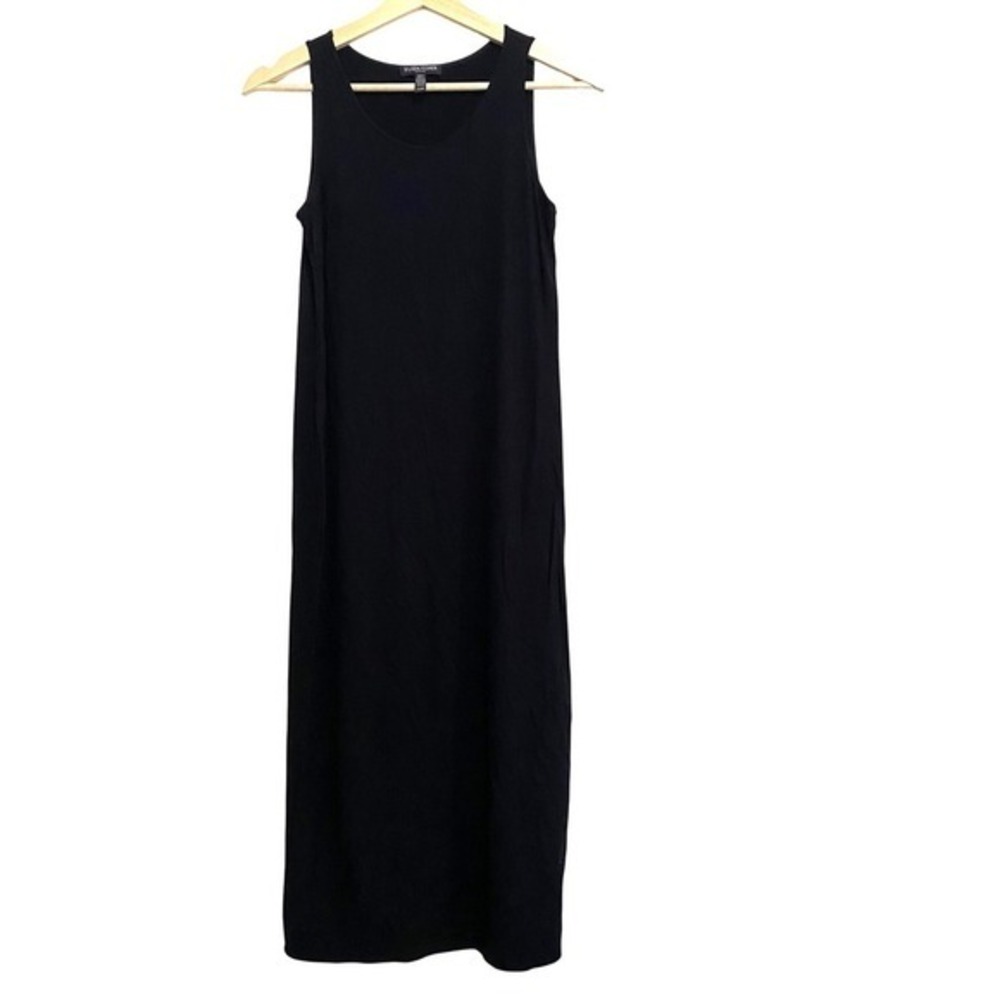 Eileen Fisher Petite Small Black Sleeveless Midi Dress Stretch basic witchy